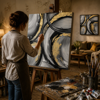 Peinture à l'huile Art Déco 100% faite à la main sur toile de coton 450 GSM avec cadre inclus, taille personnalisée pour usage domestique et commercial