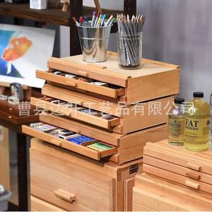 Wooden <b>Drawer</b> <b>Storage</b> <b>Box</b> Multi Layer Stationery Organizer For Art Supplies Sketching Tools Office Desk Use - Product Image 2