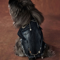 Vêtements en jean pour chien, design chaîne étoile, style mode, veste en jean noir pour chien, manteau deux pattes pour animal de compagnie