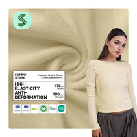 Tissu jersey pour robe en polyester et élasthanne, mélange 58,82 % polyester, 31,68 % coton, 9,5 % élasthanne, 190 g/m²