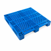 Palette en plastique HDPE recyclable bleue 1200*1200mm, résistante à l'humidité et à la corrosion, à quatre entrées, pour rayonnage d'entrepôt