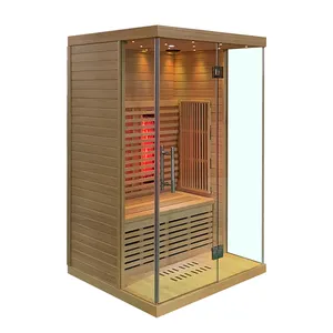 Sauna de luxe à domicile pour 2-3 personnes en bois relax cabine de sauna infrarouge à spectre complet avec lumière colorée