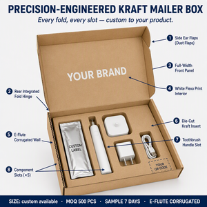 Caja <span class=keywords><strong>de</strong></span> Cartón Kraft Personalizada para Cepillo <span class=keywords><strong>de</strong></span> Dientes Eléctrico, Cuidado Bucal, Flauta E, Embalaje Plano, Inserto Troquelado, OEM, ODM, Venta al por Mayor Directa <span class=keywords><strong>de</strong></span> Fábrica - Product Image 4