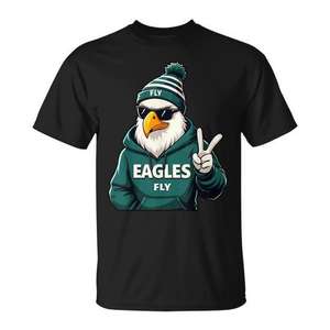 T-shirt graphique Eagles Fly noir pour hommes, grande taille, design Team Spirit - Product Image 1