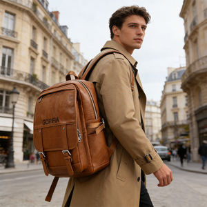 Vintage PU Leather Laptop <b>Backpack</b> Business Travel <b>Large</b> Capacity <b>Backpack</b> OEM Manufacturer Custom Logo - Product Image 1