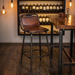 Industrial Furniture Antique Style PU Leather & Metal Bar Chair, Restaurant & Cafe Bar Chair <b>with</b> <b>Back</b> Rest Outdoor Bar Chair - Product Image 3