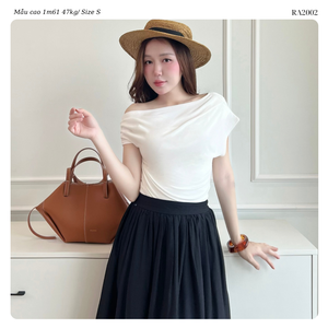 Chemisier élégant asymétrique à une épaule en maille extensible respirante pour femme, coupe ajustée drapée à manches courtes, vente en gros OEM ODM - Product Image 3