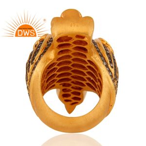 Bague en argent sterling plaqué or jaune avec zircon cubique blanc, motif oiseau fait main, vente en gros de bijoux - Product Image 4