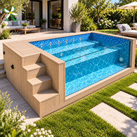 Piscine hors sol en fibre de verre de luxe avec fenêtre de visualisation en acrylique, revêtement WPC, jacuzzi extérieur de 6 m pour jardin
