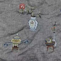 Tissu brodé de style chinois, gris, tissé, motif floral de pivoine, broderie multicolore, textile pour robe, vêtements, décoration intérieure