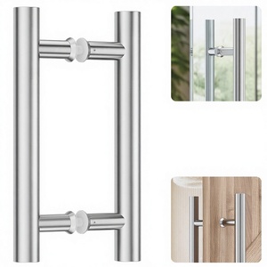 Gagang Pintu Ranbo Modern Design Model Tangga 12" Push-Pull Nikel Brushed 200mm (7-7/8") CTC Anti-Sidik Jari Untuk Pintu Berat