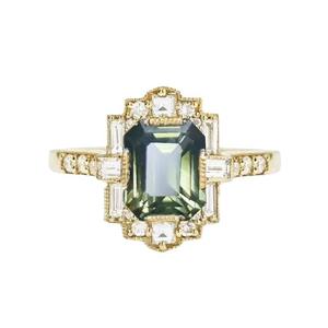 Anillo de Diamantes con Corte Esmeralda para Mujer, Anillo de Compromiso con Forma Geométrica, Verde Oliva, Azul Lago, Origen Yiwu CY1167 - Product Image 5