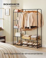 Porte-manteau SONGMICS avec étagères de rangement, armoire légère en acier pour chambre à coucher