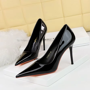 Escarpins bleus en cuir verni pour femme, talons hauts, bout pointu, stilettos élégants, chaussures de bureau et de soirée, mode féminine - Product Image 3