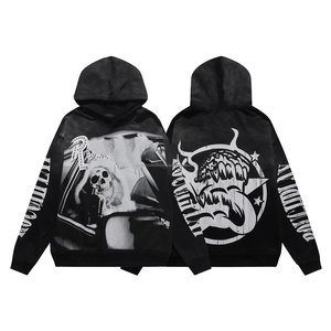 Sweat-shirts à capuche de qualité supérieure, 100% coton épais, style streetwear, imprimés avec des strass, coupe ample, style Y2K pour hommes - Product Image 1
