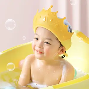 High quality crown adjustable waterproof kids baby shampoo shower bathing silicone baby shower cap for eye and ear protection