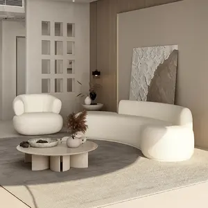Sofa tempat duduk tiga kursi, Sofa minimalis putih Juego untuk ruang tamu, Sofa melengkung