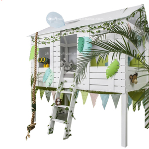 Cama tipo casa <span class=keywords><strong>de</strong></span> árbol para niñas, litera <span class=keywords><strong>de</strong></span> madera maciza multifuncional <span class=keywords><strong>de</strong></span> dos pisos con área <span class=keywords><strong>de</strong></span> ocio debajo - Product Image 5