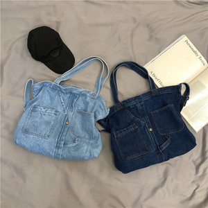 Wholesale <strong>Retro</strong> <strong>Tote</strong> Bag Large Capacity Cowboy Shopping Bag College Wind Canvas Shoulder Bag - Product Image 3