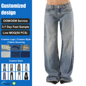 Jeans vintage délavés taille basse pour femme, coupe ample et large, style baggy, denim Y2K streetwear, jambe droite - Product Image 1