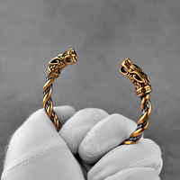 Bracelet Viking Double Tete Dragon Homme Acier Titane Nordique Vintage Ouvert Manchette Poli Bijoux Vente En Gros Mode Cadeau