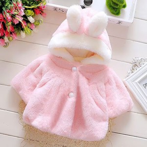 Manteau d'hiver pour bébé fille, doux, en fausse fourrure, avec capuche oreilles de lapin, nœud papillon et boutons pompons, veste pour tout-petit - Product Image 1