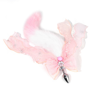 Juguetes sexuales coloridos: Cola de zorro plateada de felpa larga de conejita, tapón <span class=keywords><strong>anal</strong></span>, juego SM, tapón <span class=keywords><strong>anal</strong></span> de aleación de aluminio con lazo de mariposa y cinta de seda - Product Image 6