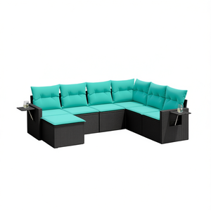 Set di divani da giardino in polyrattan nero da 7 pezzi con cuscini, eleganti mobili da esterno - Product Image 1