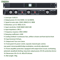 Amplificador Profesional para Escenario Eeleuni EN-8004 de 4 Canales y 1300W, Clase D, Digital, para Altavoces Line Array y Subwoofer