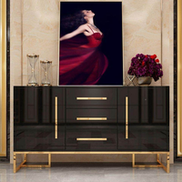 Meuble buffet moderne, base en acier inoxydable, table console de luxe en bois antique avec tiroir pour le couloir