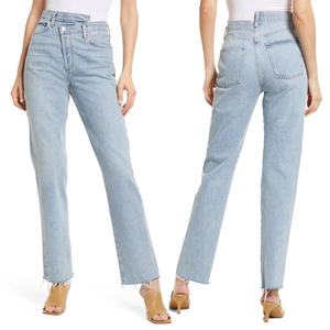 กางเกงยีนส์แฟชั่นผู้หญิงทรงครอสคอร์ส เอวสูง ผ้าฝ้ายเนื้อบาง ไม่ยืดหยุ่น - Product Image 1