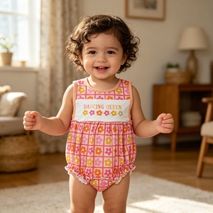 SR4006 rts Infant purple fishes embroidery Romper Jumpsuit Cute Baby Bubble Set Cotton Spandex - Product Image 4