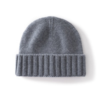 Bonnet en cachemire pour femme avec logo personnalisé, tricoté uni, mélange de cachemire et de laine, à revers, bonnet pull-over, vente en gros, bonnet d'hiver en cachemire avec cache-oreilles