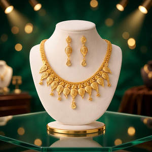 Parure de bijoux plaqué or massif certifiée de haute qualité pour femme, style tendance goutte d'eau, collier et boucles d'oreilles, chaîne de perles pour mariage - Product Image 3