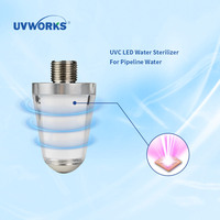 Dispositif de désinfection de l'eau par LED UVC pour robinet, DC12-24V, 2,5 LPM, couleur de lumière personnalisable, pour l'eau potable domestique, UVWORKS