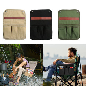 Outdoor Chair Armrest Hanging Bag Canvas <b>Multi</b> Functional Storage Organizer For <b>Camping</b> Khaki - Product Image 4
