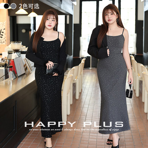 เดรสชีฟองรัดรูปไซส์ใหญ่สำหรับผู้หญิง รุ่น Runqi ลายจุดกลิตเตอร์ แขนกุด สายเดี่ยว ยาวแบบแม็กซี่ - Product Image 4