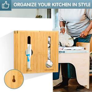 Organisateurs de sacs d'épicerie en bois de bambou personnalisés 2 en 1 avec zip-lock et distributeur de sacs poubelle <span class=keywords><strong>sous</strong></span> l'évier Organisateur de sacs poubelle en bois - Product Image 2