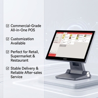 Terminal de point de vente (PDV) 15,6 pouces pour supermarché, avec support en aluminium, écran tactile capacitif, système PDV sous Windows 11, en vente