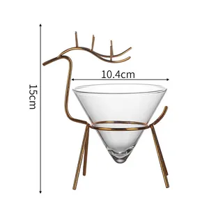 Hot sale beer cocktail glass creative with deer horn shape stainless steel shelf drinking water glass whiskey glass bar cocktail