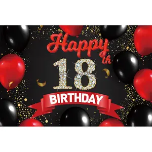 Happy Birthday Backdrop Banner Red Black Birthday Sign Poster Photography Background