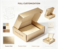 Boîte d'expédition pliante en carton ondulé doré brillant personnalisée, estampillée à chaud avec votre logo de marque et carte insérée pour l'expédition de petits articles cosmétiques