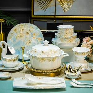 Service de table européen de luxe léger en céramique de Jingdezhen, vaisselle en porcelaine fine, vente en gros, cadeau, LOGO personnalisable - Product Image 2