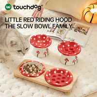 Bol pour animaux de compagnie en céramique Touchdog, motif champignon mignon, anti-étouffement, alimentation lente, incliné, surélevé de 15 cm, avec plateau en bois en spirale