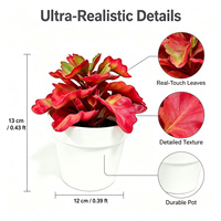 Plante artificielle de begonnie rouge en soie en pot blanc de 13 cm pour table de restaurant, commande en gros, décoration