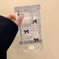 Funda Transparente Brillante para Forlphone16, Funda Negra con Lazo de Lunares para Forlphone14, Simple para Lphone13, Estilo Japonés y Coreano