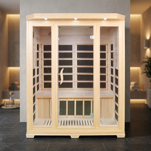 3 People Indoor Wood Hemlock Sauna Rooms Therapy Infrared Carbon Sauna Cabinet Low EMF - Product Image 1
