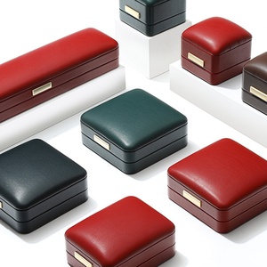 High End Rectangle Dark Green <b>Red</b> Blue PU Leather Suede Satin Lining Customized Corner Branded Jewelry Box Ring Pendant <b>Bracelet</b> - Product Image 4