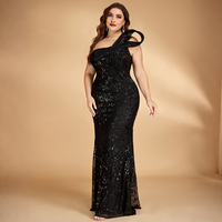 Robe de soirée sirène noire à sequins grande taille, asymétrique à une épaule, avec grand nœud, pour cérémonie et concours, sur mesure, longueur ras du sol