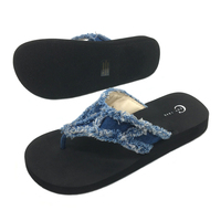Tongs à semelles compensées pour femme, haut en Denim, bleu, EVA, été, 2020